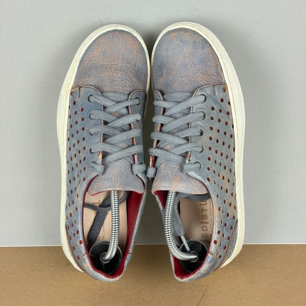 Bed Stu Lyne Perforated Leather Sneakers Womens 7 Blue Red Low Top Lace Up - Picture 9 of 10